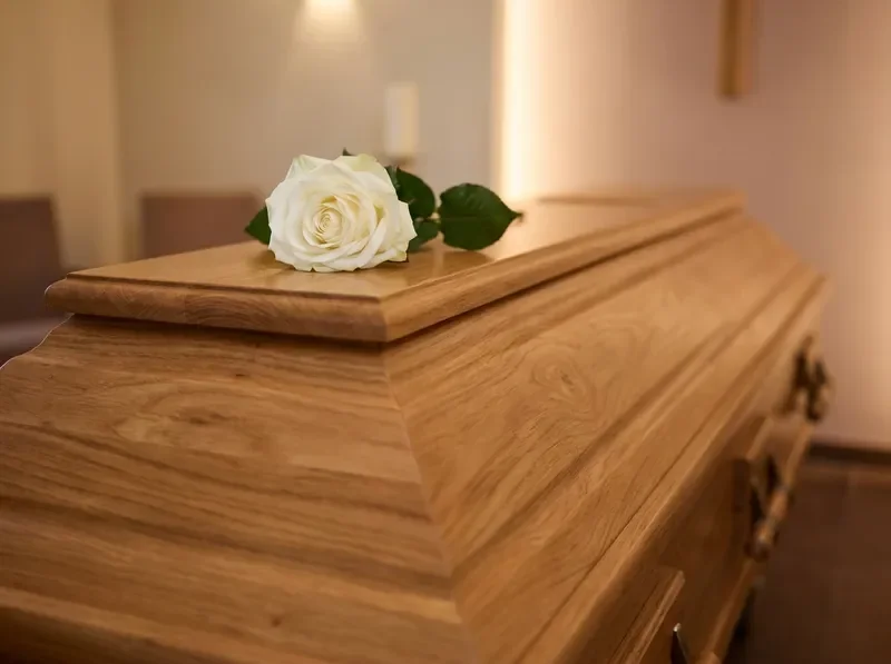 Handcrafted wooden casket with gentle wood grain detail
