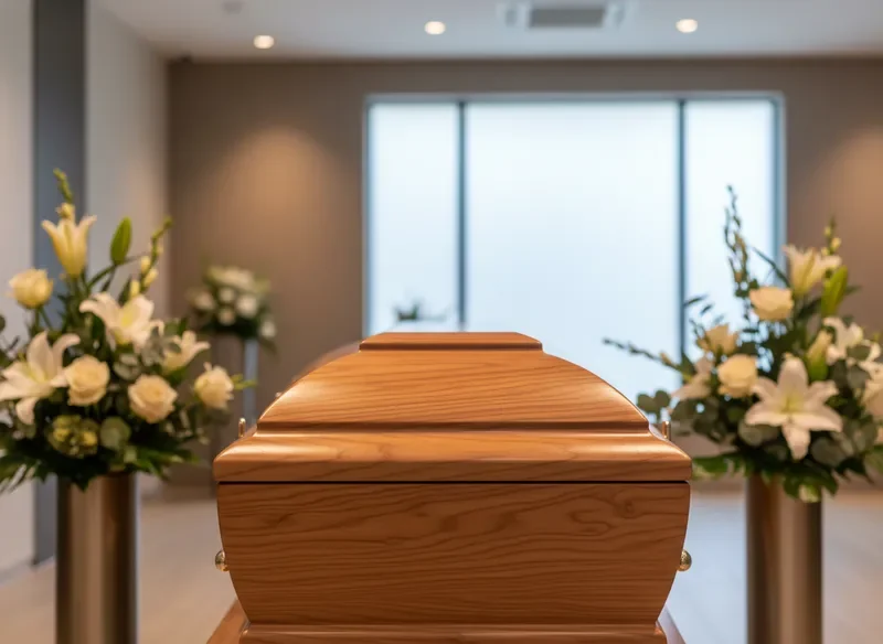 Handcrafted wooden casket with warm satin finish